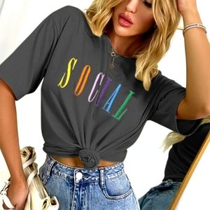 Shein Letter Graphic "SOCIAL" Drop Shoulder Tee.